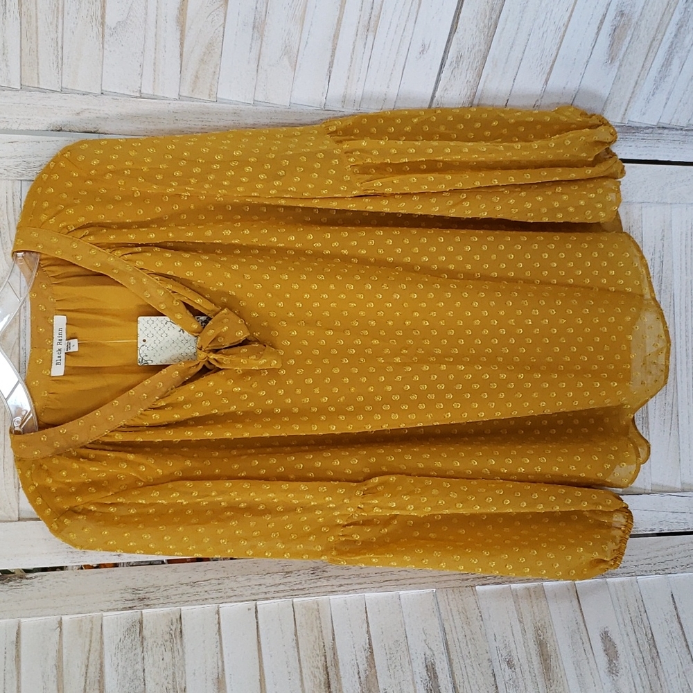 Black Rainn Autumn Yellow Blouse with Polka Dots and Tie at Neckline
